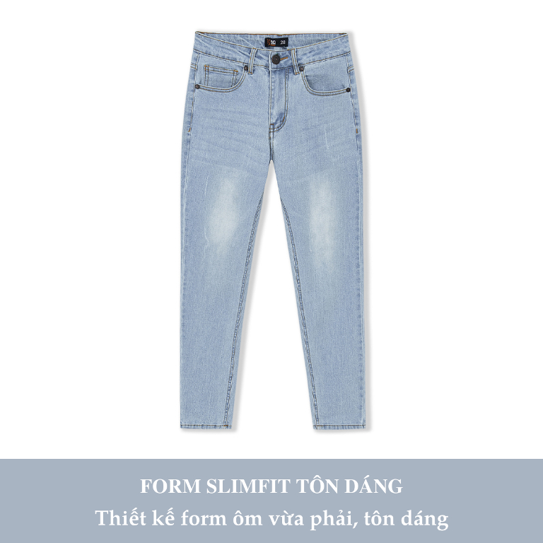 Quần Jean Nam H90, Ống Côn Dáng Slimfit, Chất Bò Co Giãn, Vải Mềm Mịn, Bền Màu HTRJ007