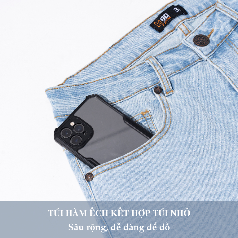 Quần Jean Nam H90, Ống Côn Dáng Slimfit, Chất Bò Co Giãn, Vải Mềm Mịn, Bền Màu HTRJ007