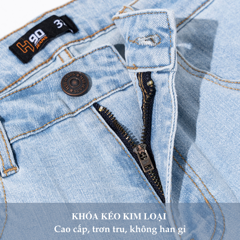 Quần Jean Nam H90, Ống Côn Dáng Slimfit, Chất Bò Co Giãn, Vải Mềm Mịn, Bền Màu HTRJ007