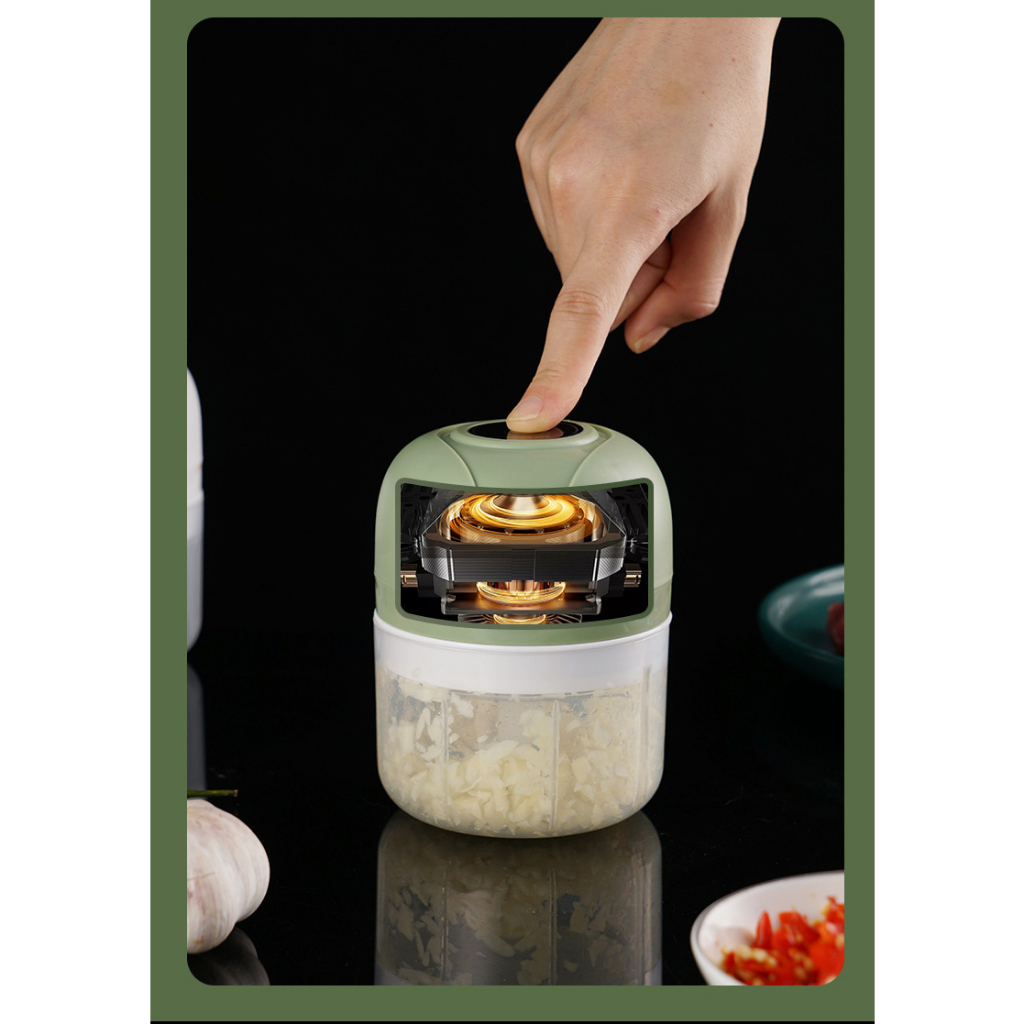 Máy Xay Tỏi Ớt Cầm Tay Mini Sạc Điện, Xay Thịt Ớt Hành Tỏi Rau Củ Quả Siêu Tiện Lợi 250ml Xanh