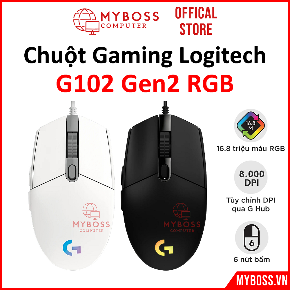 Chuột Gaming Logitech G102 Gen2 Lightsync - Cảm Biến 8000 DPI, Tùy chỉnh RGB, 6 Nút Lập Trình, BH 24 Tháng Chính Hãng