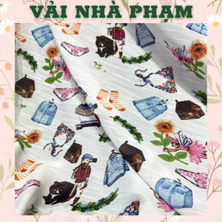Vải voan xước họa tiết oldschool-khổ 1.5m-vải nhà phạm