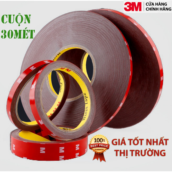 Băng Dính 2 mặt 3M Trong Suốt và Đục Cuộn Dài 30 Mét, Băng Keo 3M 2 Mặt Cường Lực Siêu Dính Chống Nước Chịu Lực Tốt