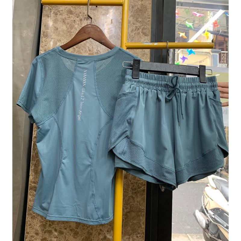 Bộ tập thể thao - gym-yoga mẫu phối lưới co dãn thấm hút mồ hôi quần lưới