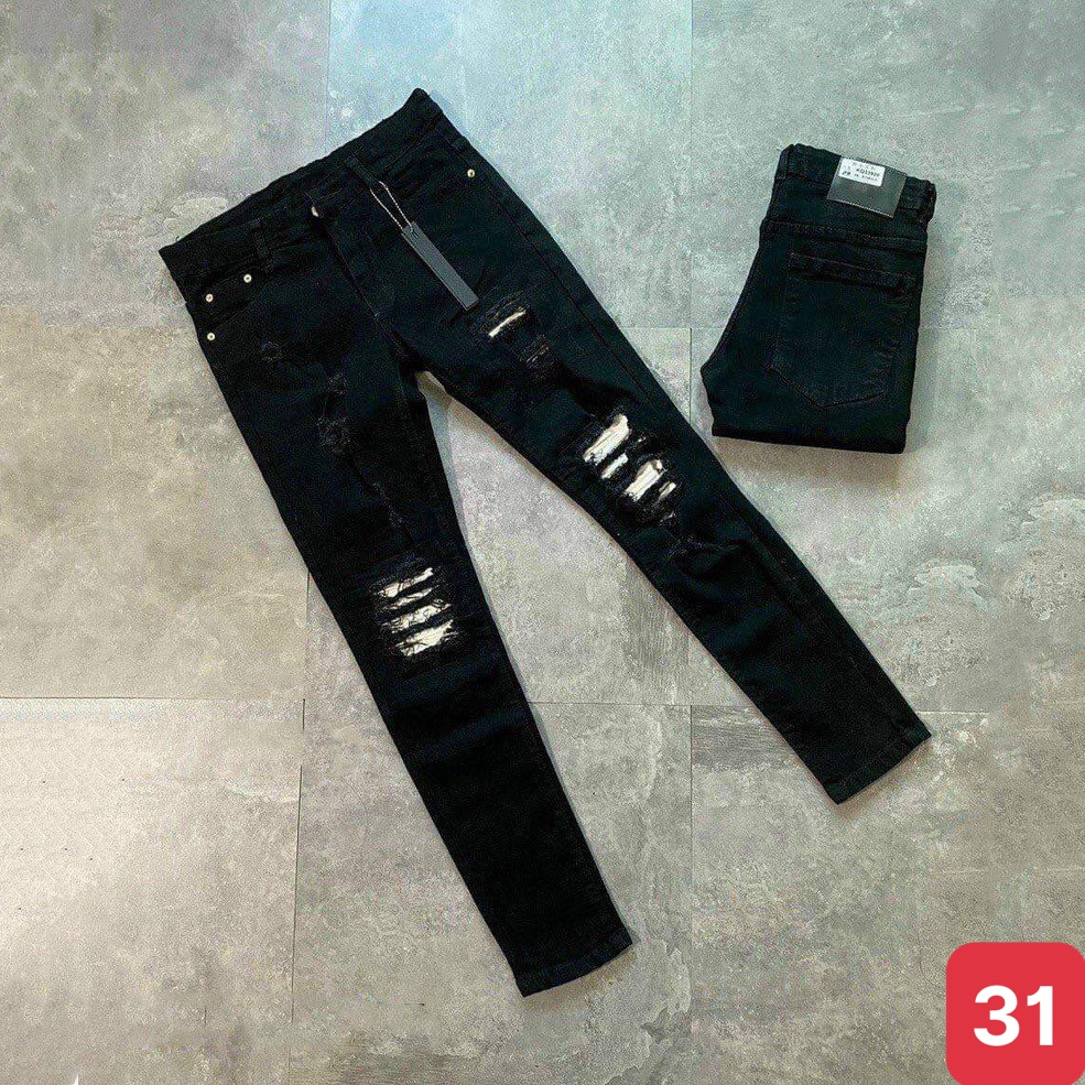 Quần jeans nam màu đen đậm trơn không rách gối chất jean bò cao cấp co dãn 4 chiều đẹp rin from dáng rin skinny ADO20