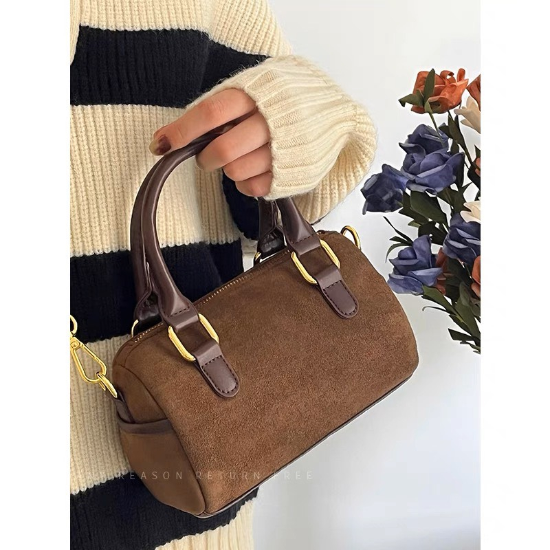 Túi trống nâu đậm quai da