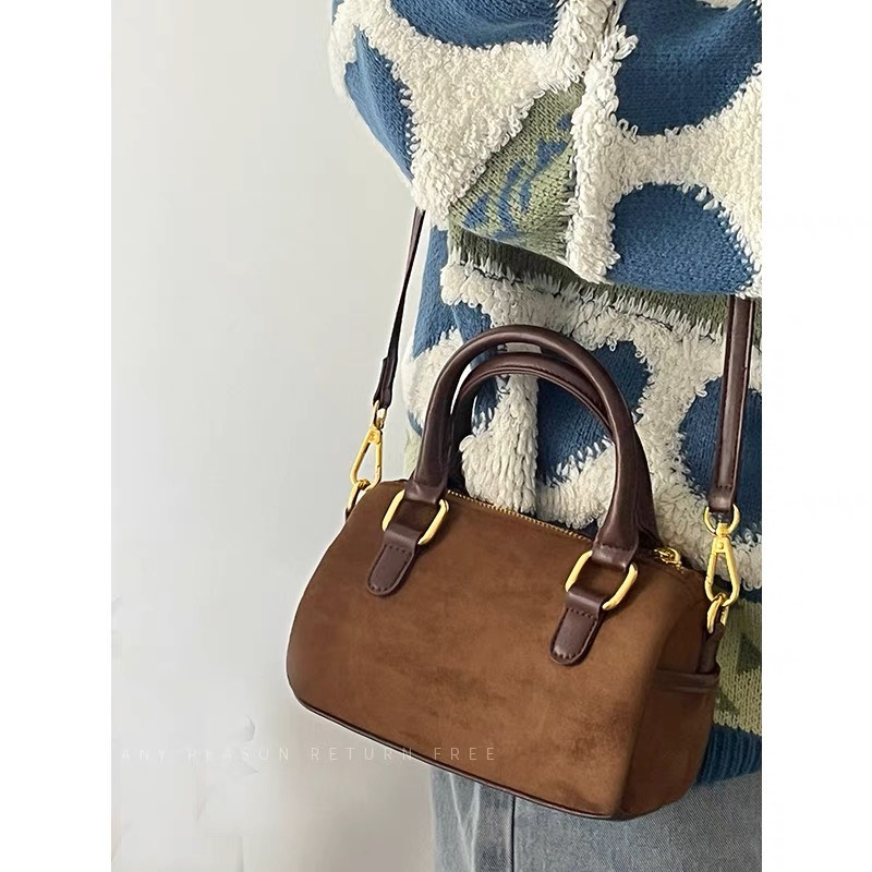 Túi trống nâu đậm quai da