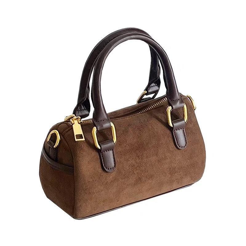 Túi trống nâu đậm quai da