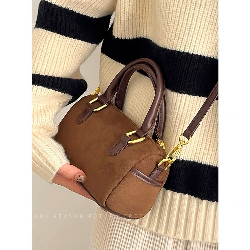 Túi trống nâu đậm quai da