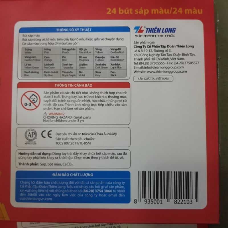 Bút sáp màu Colokit CR-09 24 màu, bút màu sáp Thiên Long, crayon