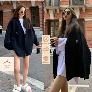 Áo Khoác Len, Áo Cardigan Dáng Dài Tay Dài From Rộng Bigsz Thêu P Siêu Dễ Phối Đồ Phù Hợp Mặc Đi Dạo Phố Matmat