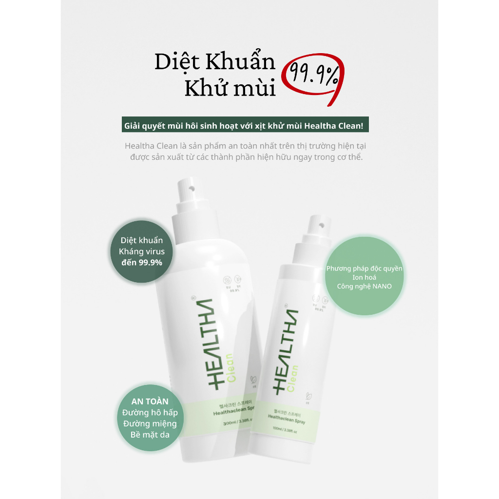 Xịt Khử Mùi Khử Khuẩn Healtha Clean 100ml Đa Năng An Toàn Cho Người Và