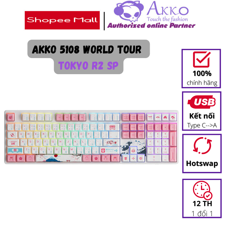 Bàn phím cơ AKKO 5108 World Tour Tokyo R2 (Hotswap / Foam tiêu âm / Gateron Orange lubed)