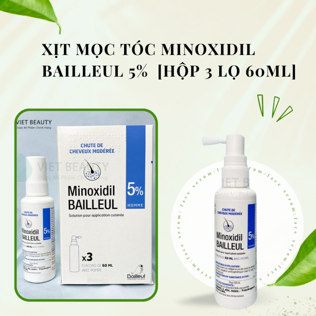 Xịt Mọc Tóc Minoxidil Bailleul 5% - Ngăn Rụng Tóc, Kích Thích Mọc Tóc