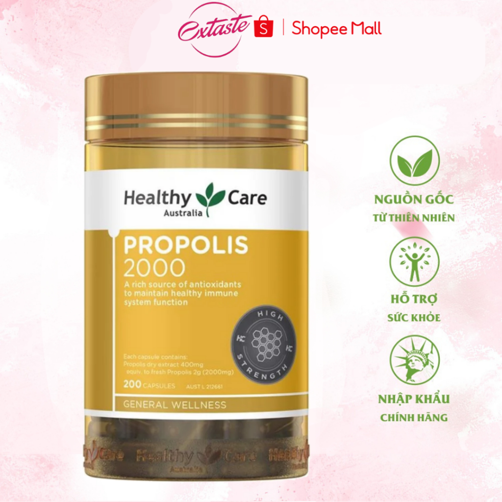 Viên Uống Keo Ong Úc Healthy Care Propolis Tăng Cường Miễn Dịch Hỗ Trợ Sức Khỏe 200 viên Extaste