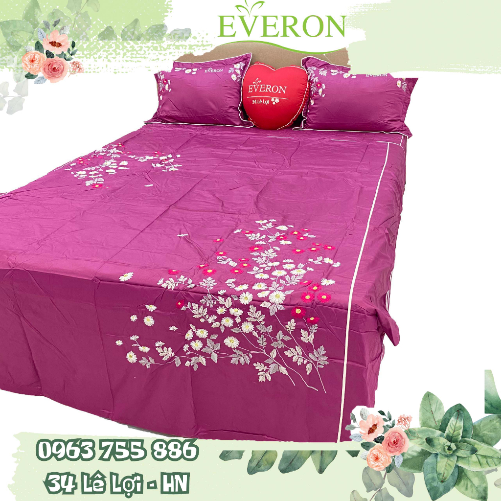 Chăn mền hè thu, bộ ga phủ everon màu đỏ tím esc 20001 cotton satin giảm giá