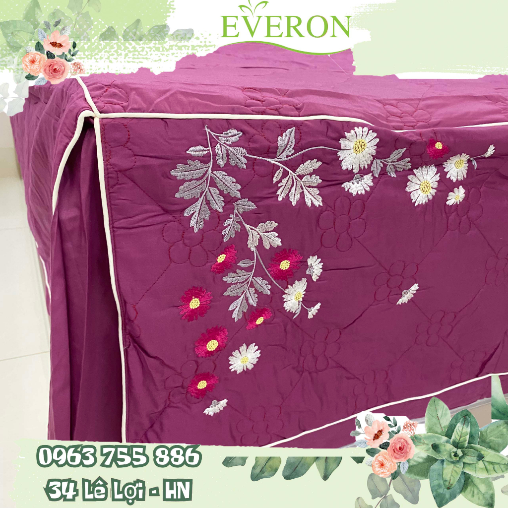 Chăn mền hè thu, bộ ga phủ everon màu đỏ tím esc 20001 cotton satin giảm giá