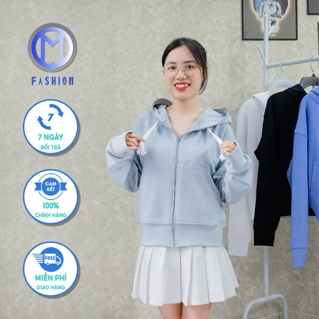 Áo khoác nữ chống nắng có mũ form rộng M Fashion thun gân cotton cao cấp đi học đi chơi