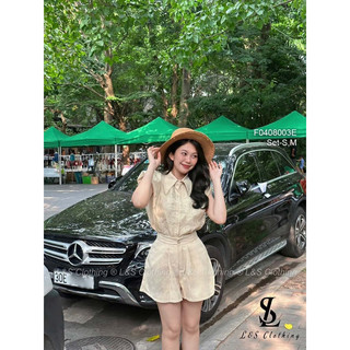 Set bộ áo sơ mi sát nách cổ bẽ phối quần short