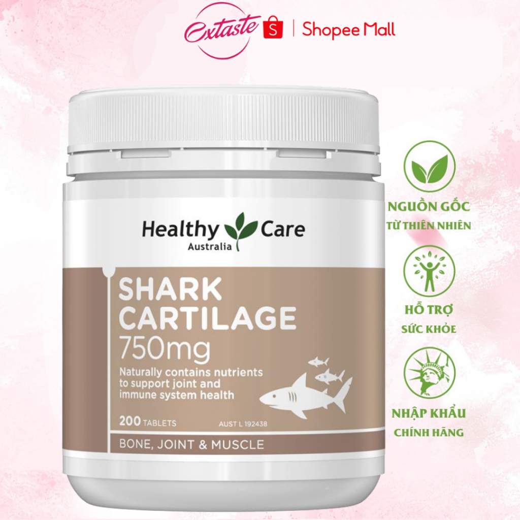 Sụn vi cá hỗ trợ xương khớp Healthy Care Shark Cartilage 750mg 200 viên