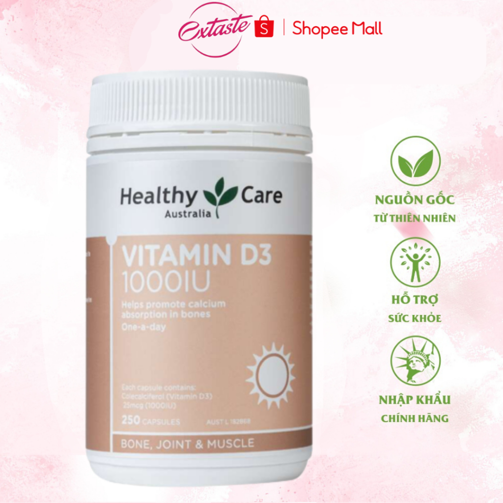 Viên uống chống loãng xương Healthy Care Vitamin D3 1000IU 500 viên