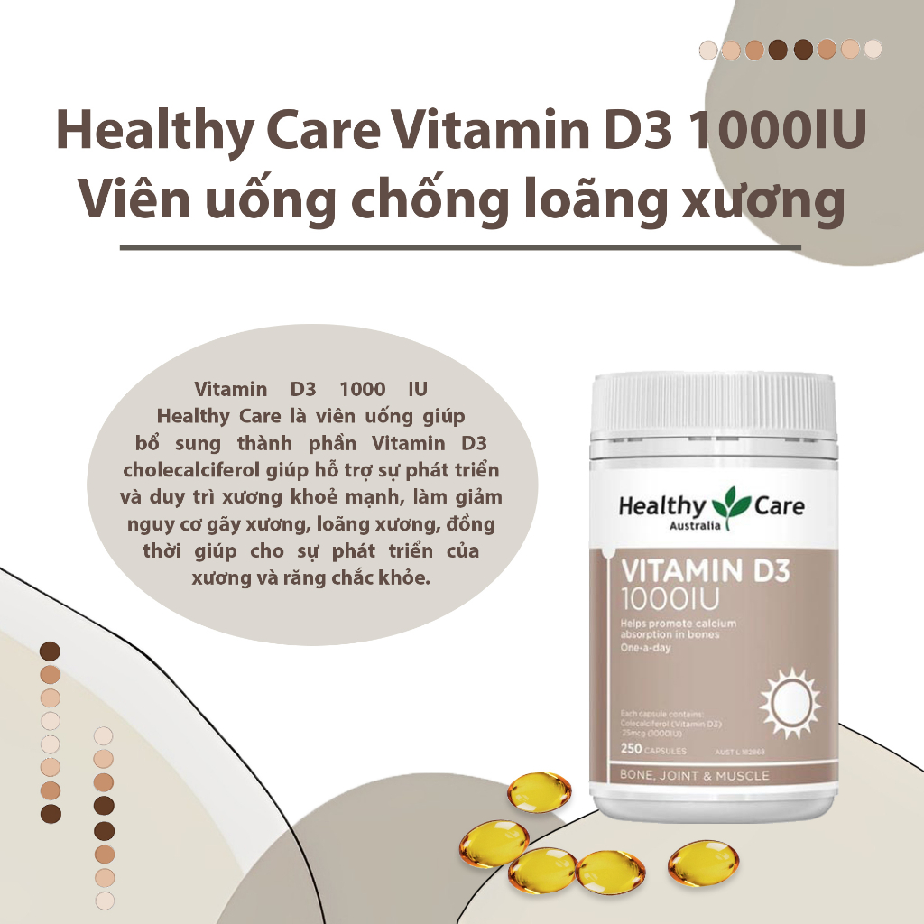 Viên uống chống loãng xương Healthy Care Vitamin D3 1000IU 500 viên