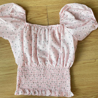 Áo kiểu croptop nữ tay ngắn ikao station áo kiểu thiết kế form ngắn linen hoa mềm thoáng mát
