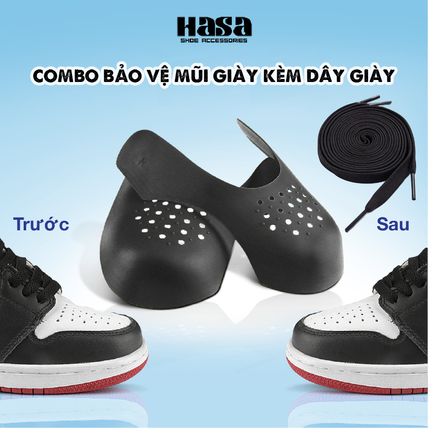 Combo bộ bảo vệ mũi giày, độn chống nhăn gãy nứt SNEAKER SHIELD HASA CGFG08 + Dây giày thể thao 120cm DG09