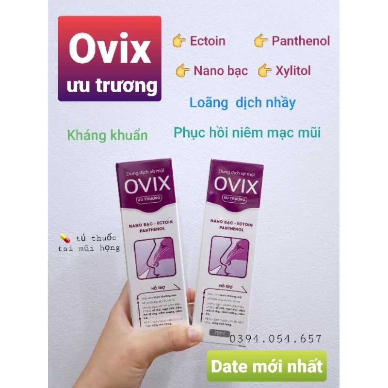 Ovix muối ưu trương 70ml hỗ trợ viêm mũi, loãng dịch nhầy