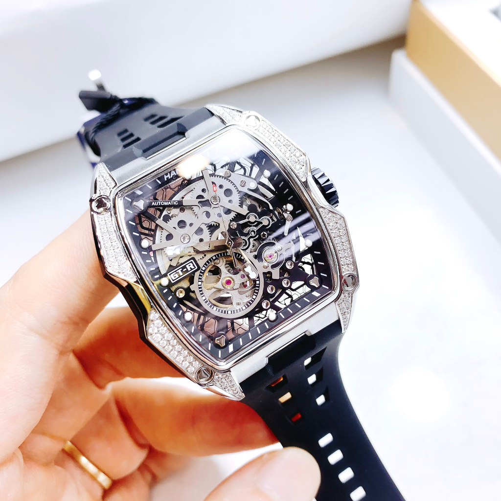 Đồng Hồ Nam Hanboro 932 Nạm Đá - Dây Silicone, Size 40x48mm