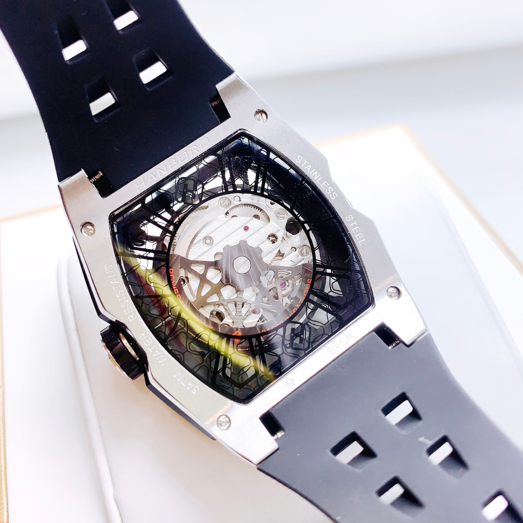 Đồng Hồ Nam Hanboro 932 Nạm Đá - Dây Silicone, Size 40x48mm