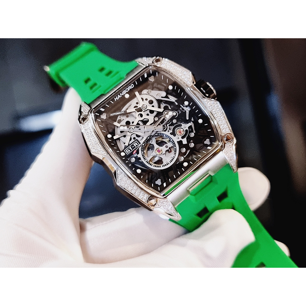 Đồng Hồ Nam Hanboro 932 Nạm Đá - Dây Silicone, Size 40x48mm