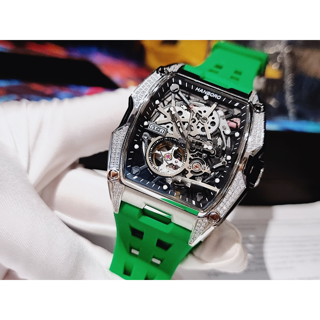 Đồng Hồ Nam Hanboro 932 Nạm Đá - Dây Silicone, Size 40x48mm