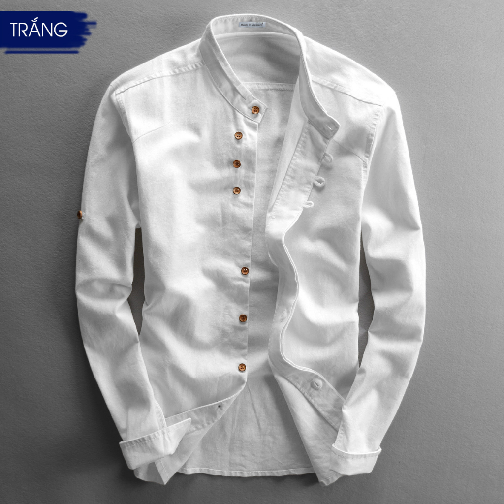 Áo Sơ Mi Nam Đũi Xước Nhật Cổ Tàu, Cúc Dây Cài, 5 Màu Tùy Chọn