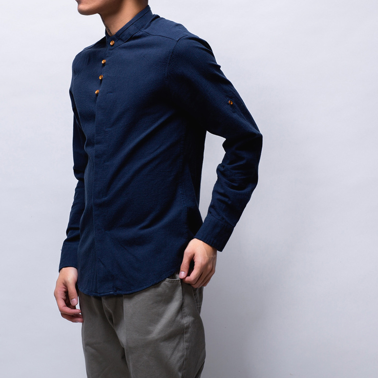 Áo Sơ Mi Nam Đũi Xước Nhật Cổ Tàu, Cúc Dây Cài, 5 Màu Tùy Chọn
