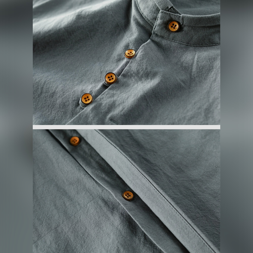 Áo Sơ Mi Nam Đũi Xước Nhật Cổ Tàu, Cúc Dây Cài, 5 Màu Tùy Chọn