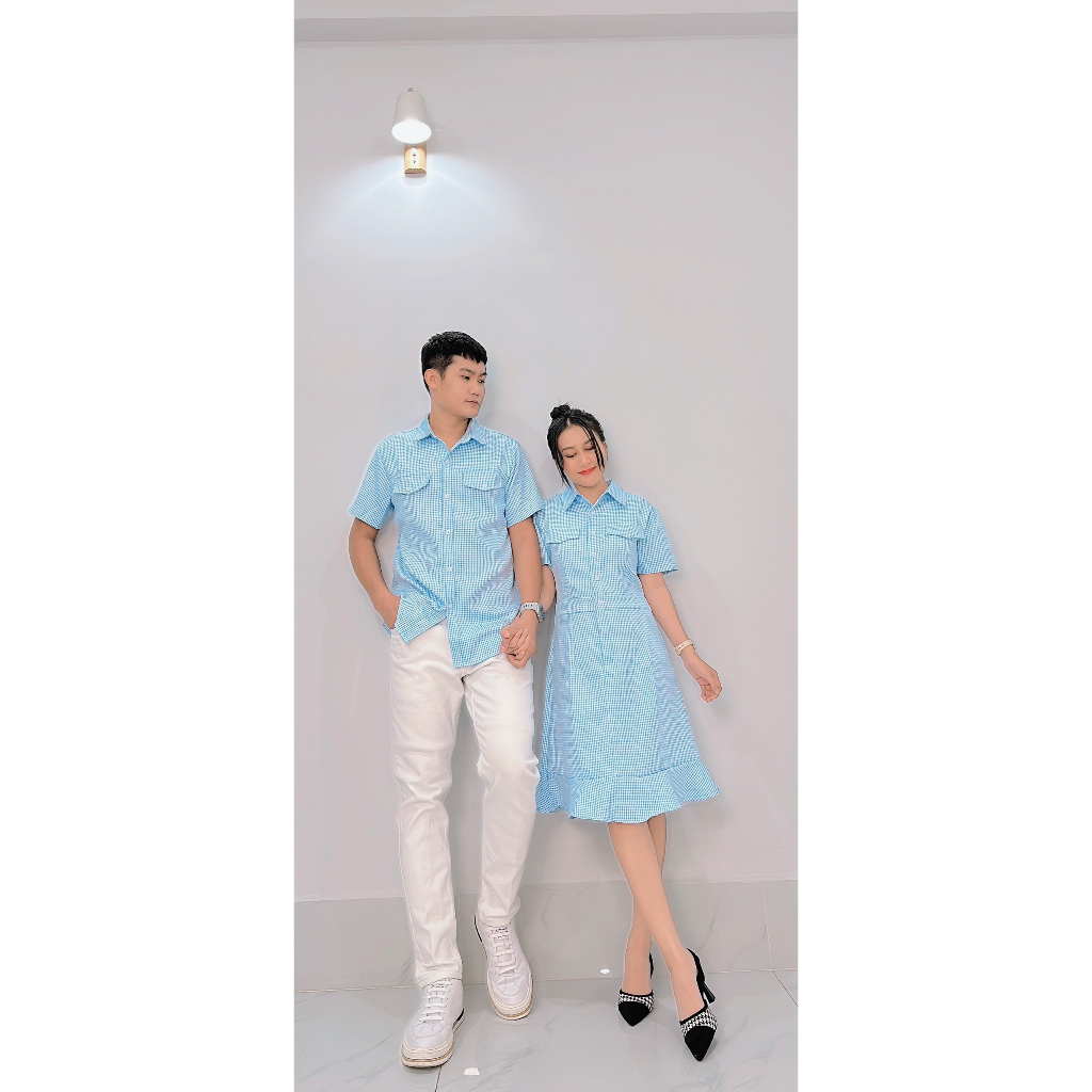 Đồ đôi áo sơ mi nam - đầm nữ sơ mi caro cao cấp Miamo MO078 (KÈM ẢNH THẬT)