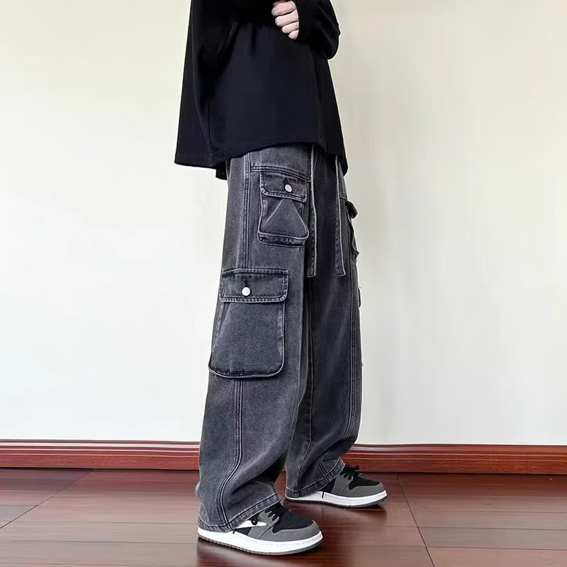 Quần jean túi hộp nam ống rộng phom suông MIAA nam nữ phong cách Hiphop Quần túi hộp Cargo pant chất jean co dãn dày dặn