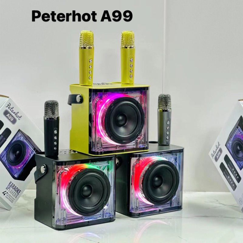 Loa Peterhot A99 kèm 2 micro karaoke  hiệu ứng đèn LED