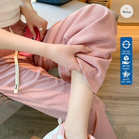 Quần Ống Rộng Nữ Dài Chất Thun Đẹp Dày Dặn Form Dáng Suông Dây Thòng Teen Hàn Quốc Maitreya 104