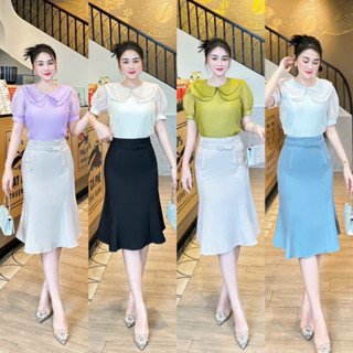 Áo sơ mi tơ cổ sen - Hàng thiết kế 2 lớp