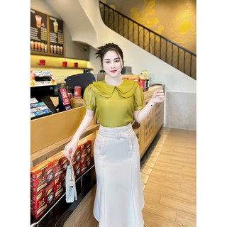 Áo sơ mi tơ cổ sen - Hàng thiết kế 2 lớp