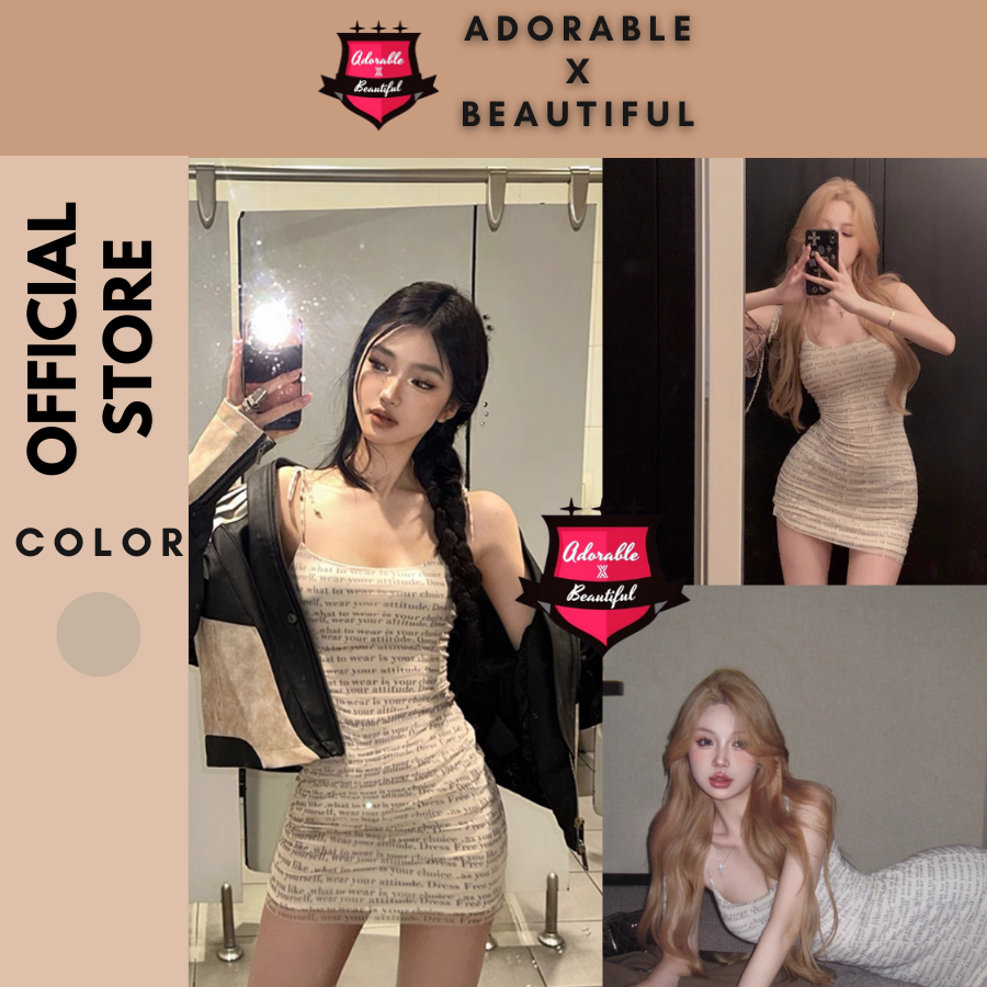 Đầm 2 Dây Ôm Họa Tiết In Chữ Lạ Mắt, Đầm Body Ngắn Nơ Vai Hot Trend [AdorablexBeautiful]