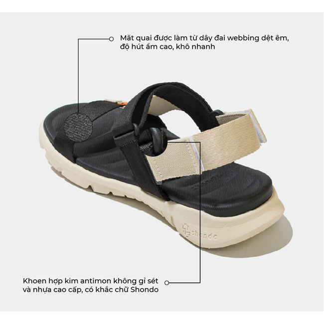 Giày Sandal Shondo Nam Nữ F6 Sport Be Đen F6S2510