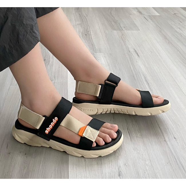 Giày Sandal Shondo Nam Nữ F6 Sport Be Đen F6S2510