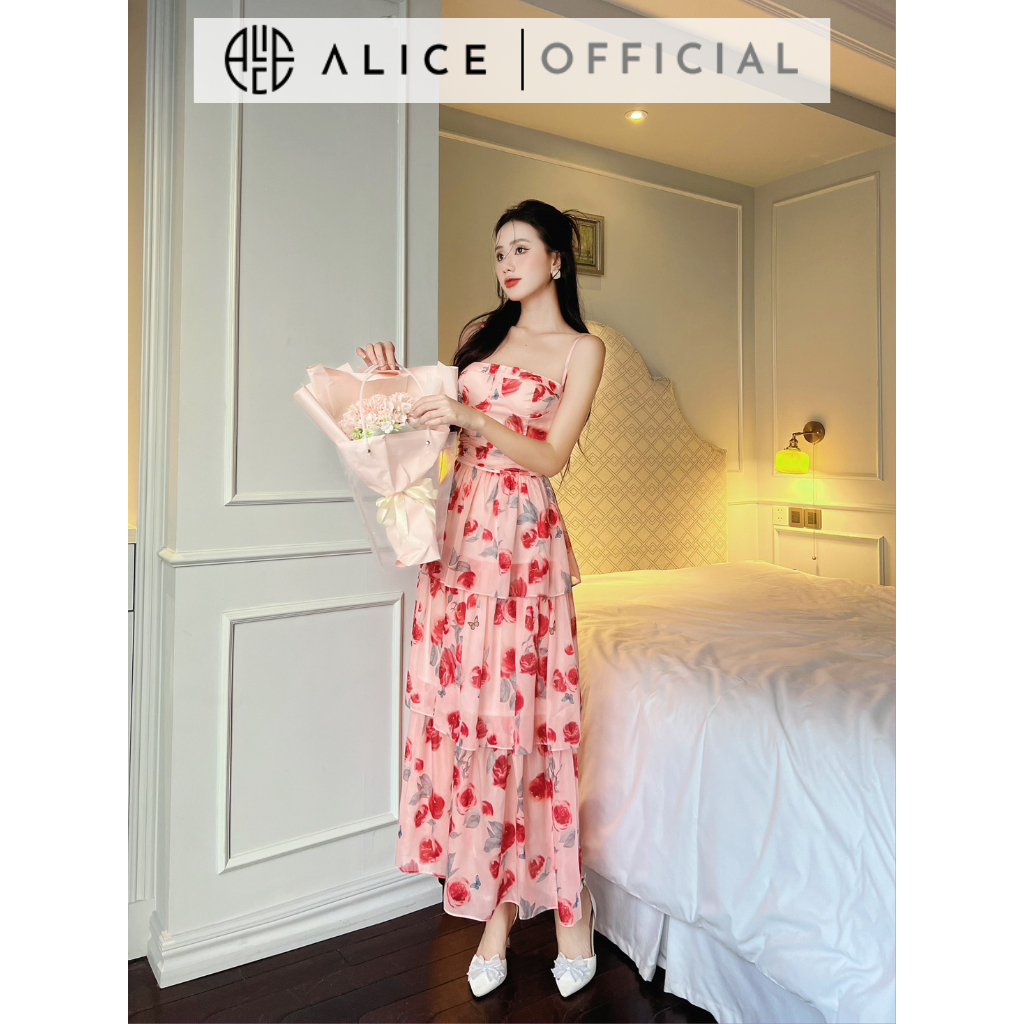 Váy Tiểu Thư 2 Dây Tơ Hoa Hồng Cúp Ngực 3 Tầng ALICE Chất Liệu Cao Cấp, Phong Cách Nhẹ Nhàng, Nữ Tính V946
