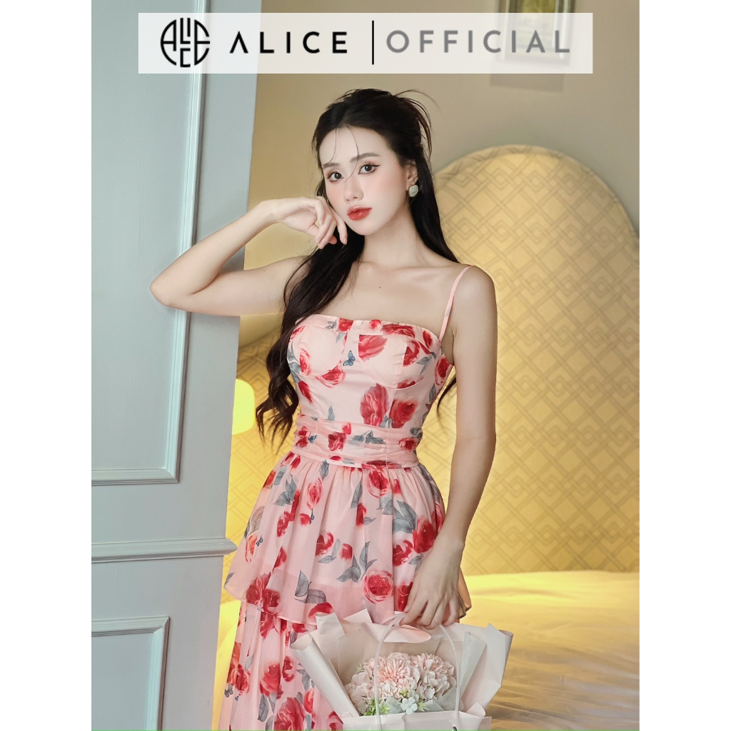 Váy Tiểu Thư 2 Dây Tơ Hoa Hồng Cúp Ngực 3 Tầng ALICE Chất Liệu Cao Cấp, Phong Cách Nhẹ Nhàng, Nữ Tính V946