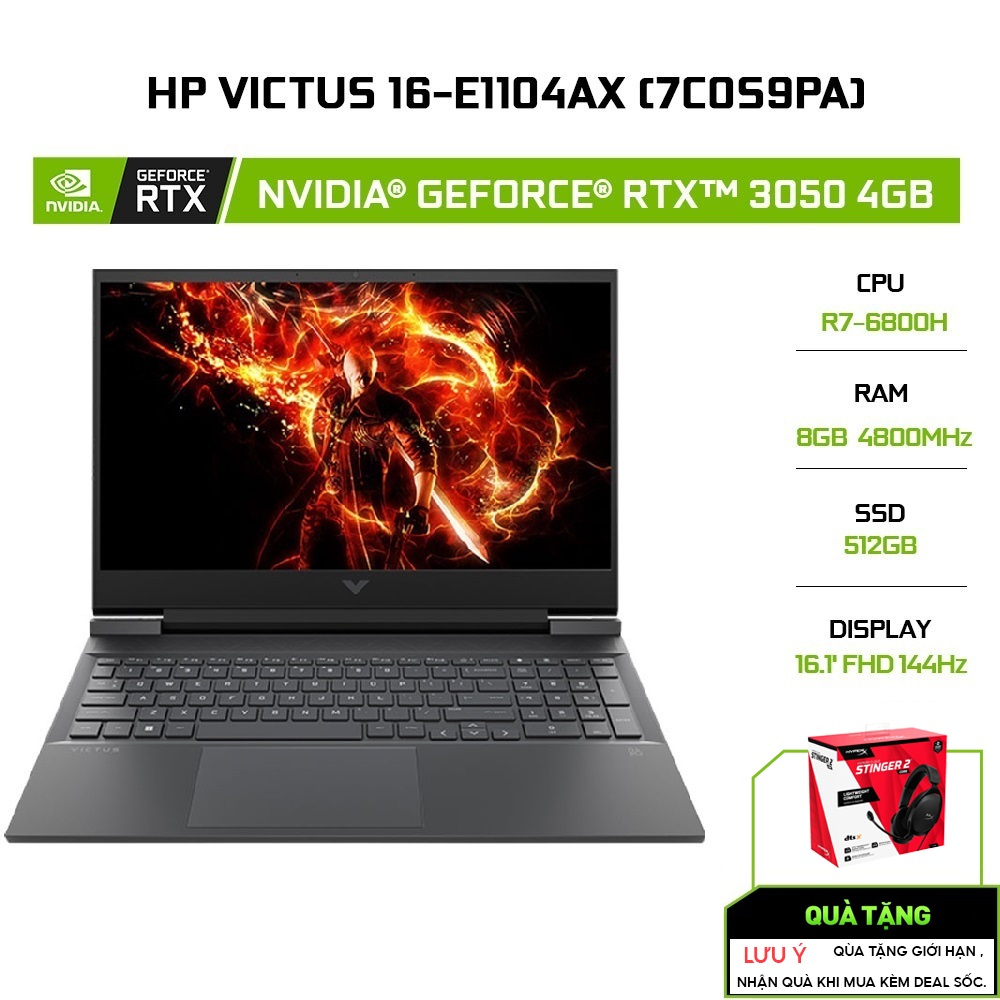 Laptop HP Victus 16-e1104AX 7C0S9PA R7-6800H | 8GB | 512GB | GeForce RTX™ 3050 4GB