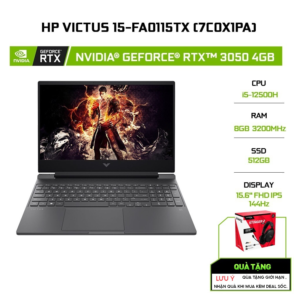 Laptop HP Victus 15-fa0115TX 7C0X1PA i5-12500H | 8GB | 512GB | GeForce RTX™ 3050 4GB