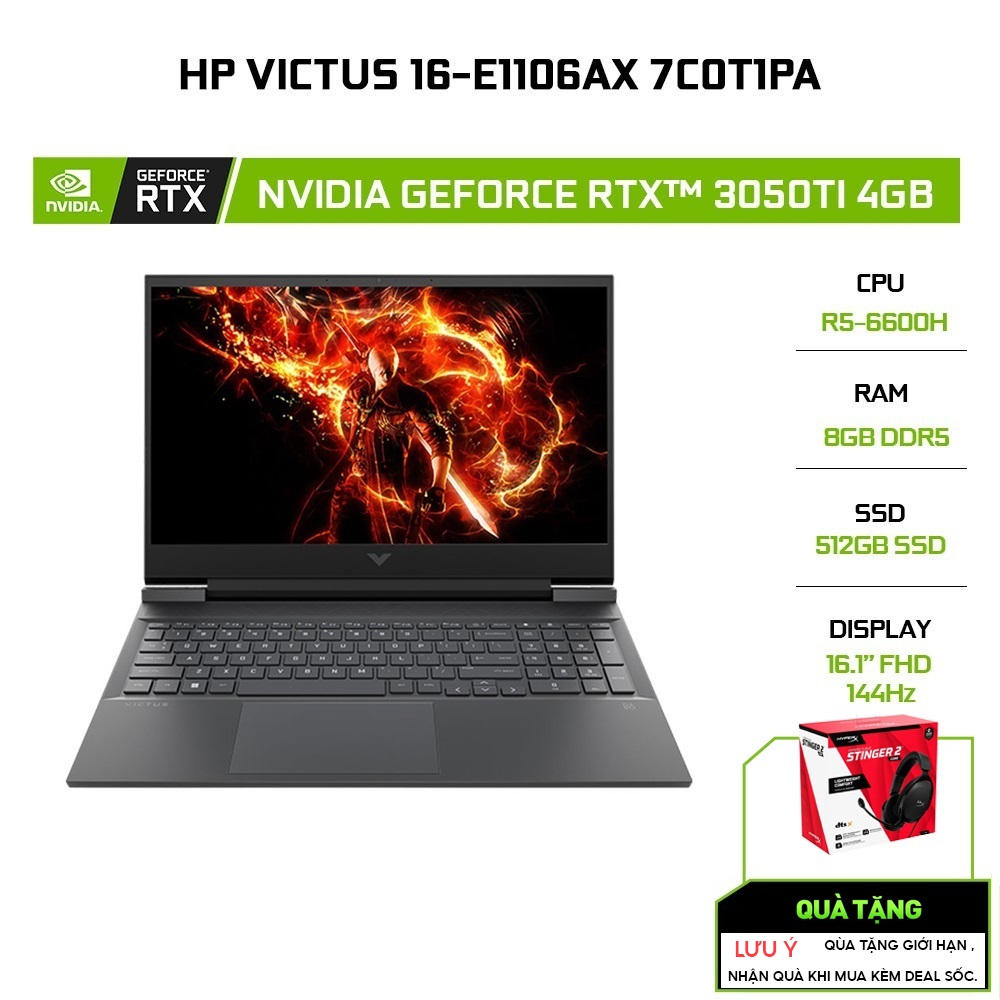 Laptop HP VICTUS 16-e1106AX 7C0T1PA R5-6600H | 8GB | 512GB |RTX™ 3050Ti 4GB | 16.1'